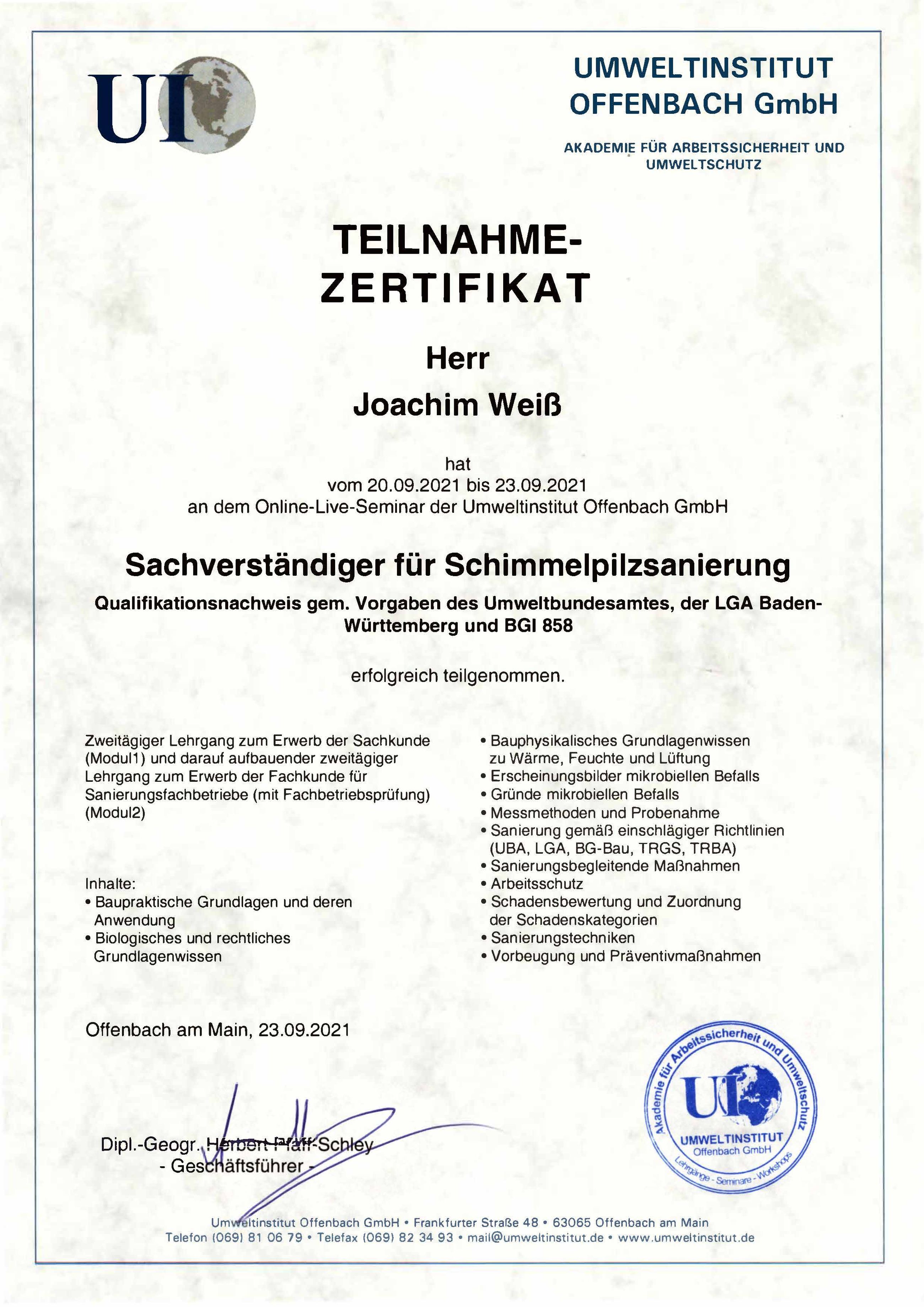 Sachverständiger für Schimmelpilzsanierung